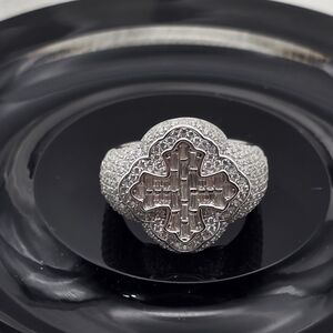 Luxury Moissanite Pavé Cross Statement Ring - Sterling Silver 925